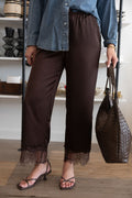 Maggie Lace Trim Pants in Chocolate