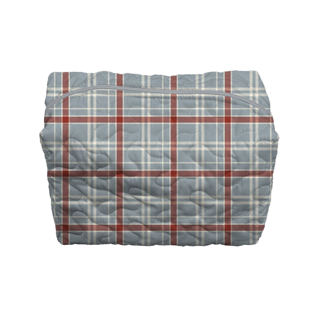 Willow Plaid Blue Embroidered Makeup Bag