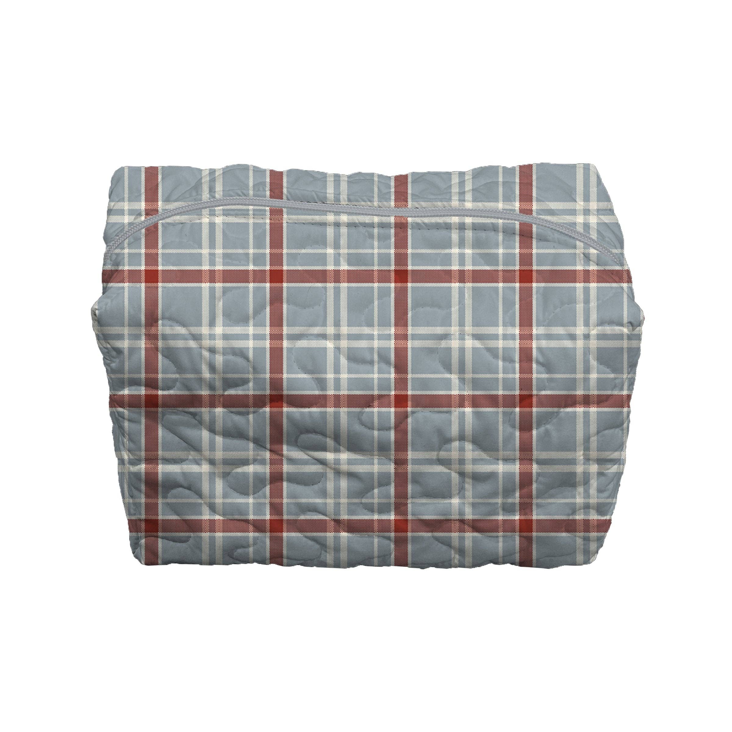 Willow Plaid Blue Embroidered Makeup Bag