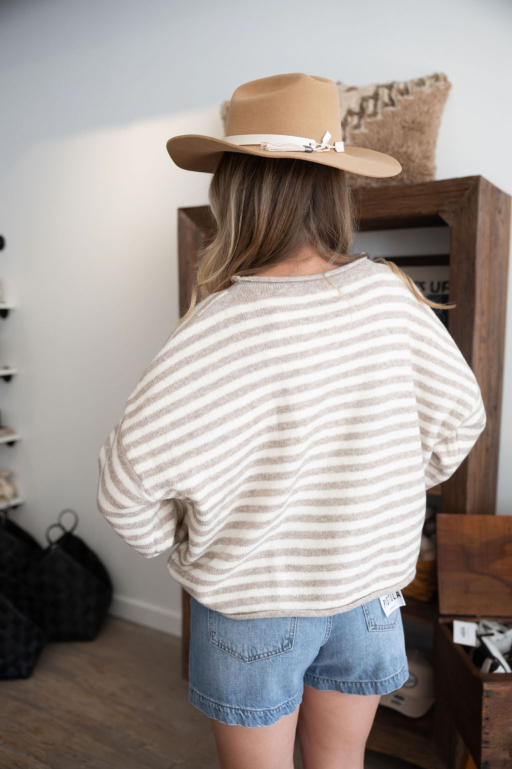 June Long Sleeve Cardigan in Taupe and Ivory