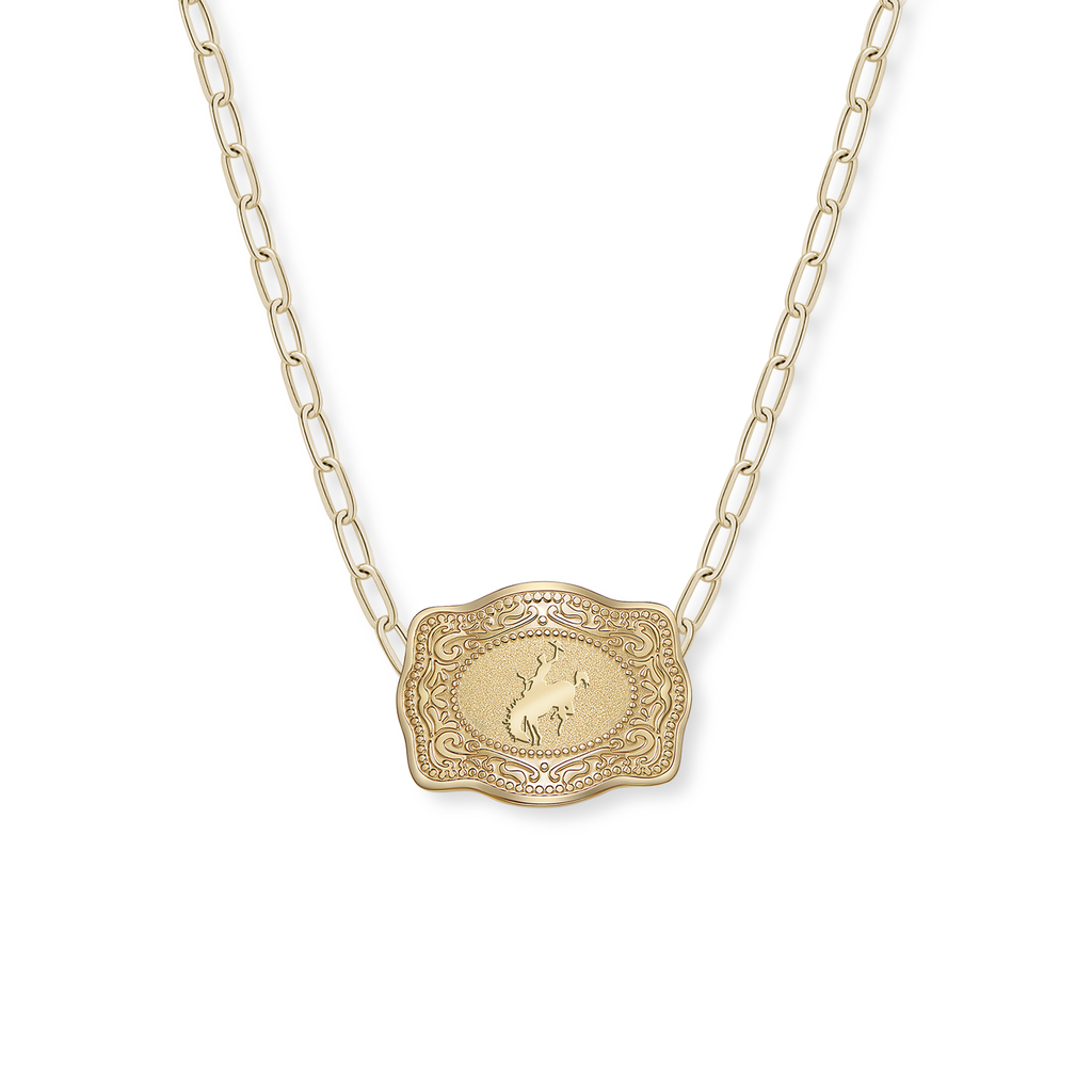 Mini Belt Buckle Necklace (Bronc) - Gold