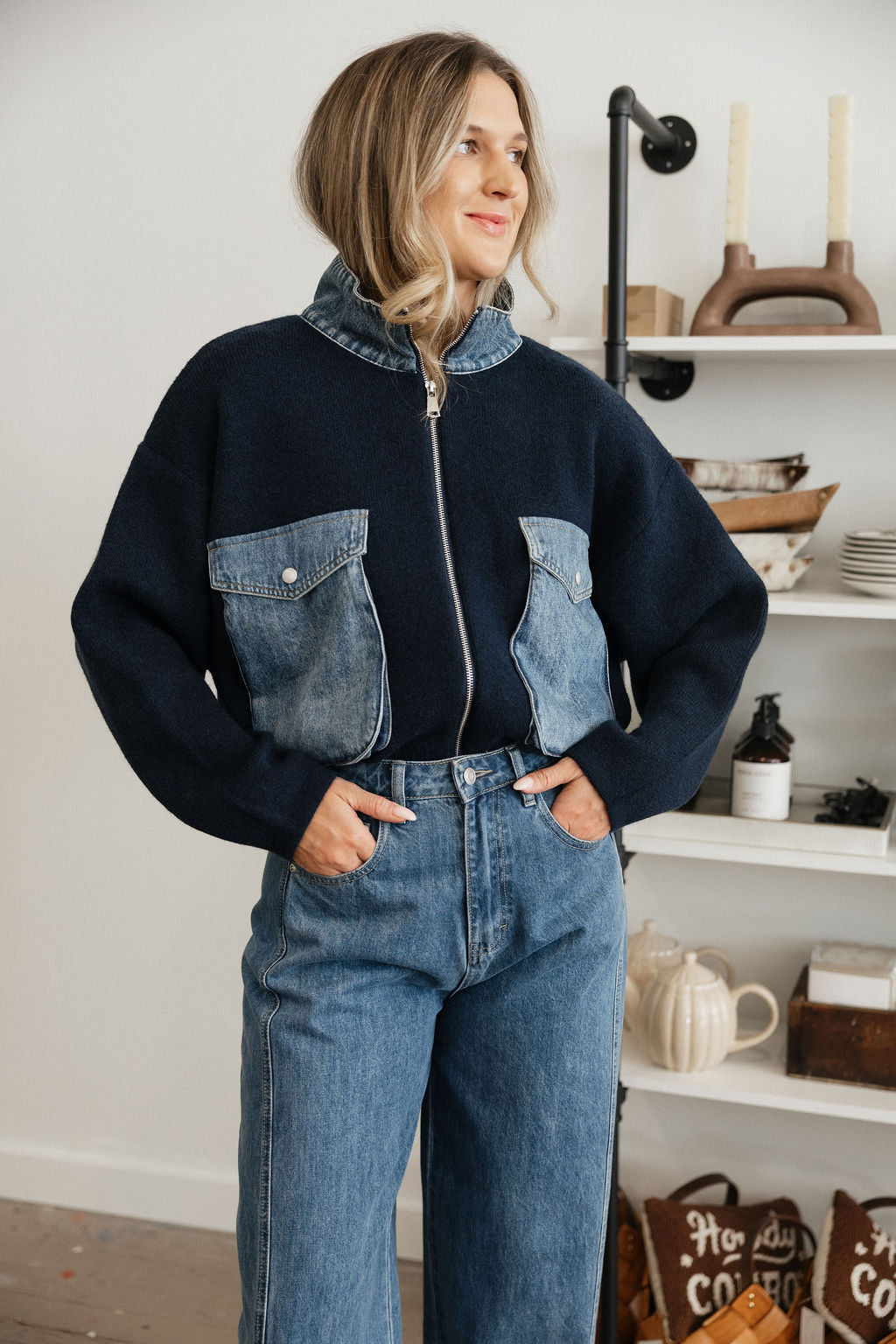 Briley Sweater Jacket in Navy