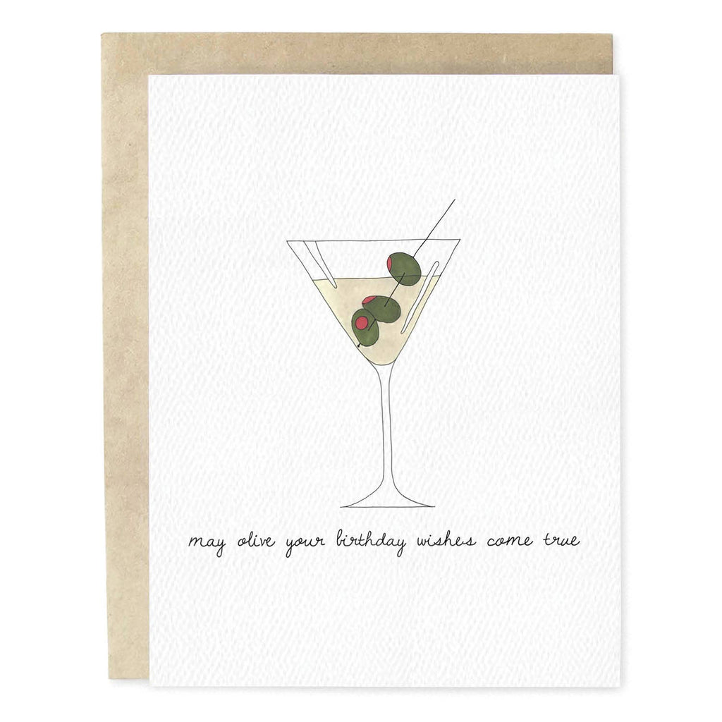 Olive Birthday Wishes Martini Hand-Illustrated Greeting Card
