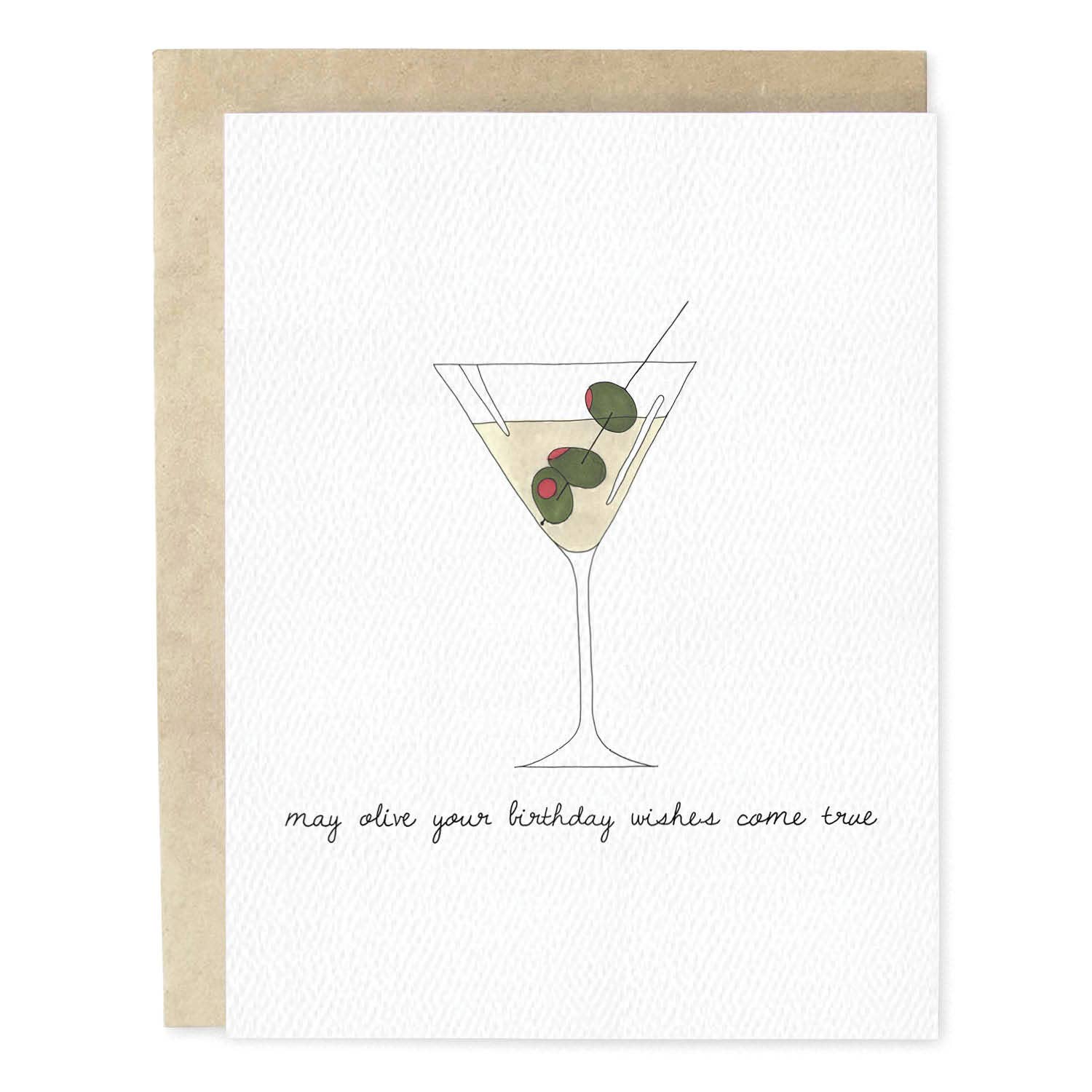 Olive Birthday Wishes Martini Hand-Illustrated Greeting Card