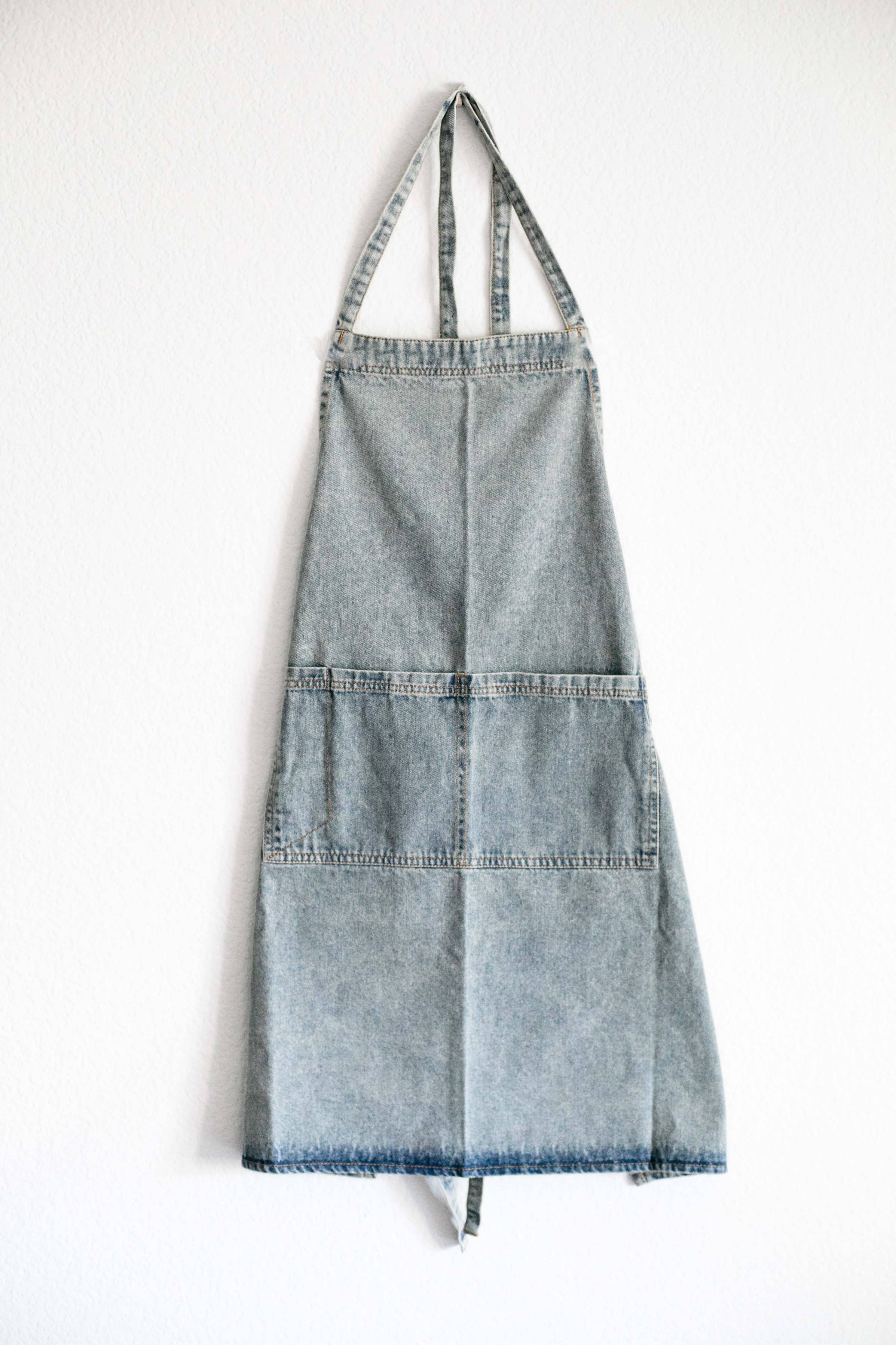 Washed Denim Apron Embroidered