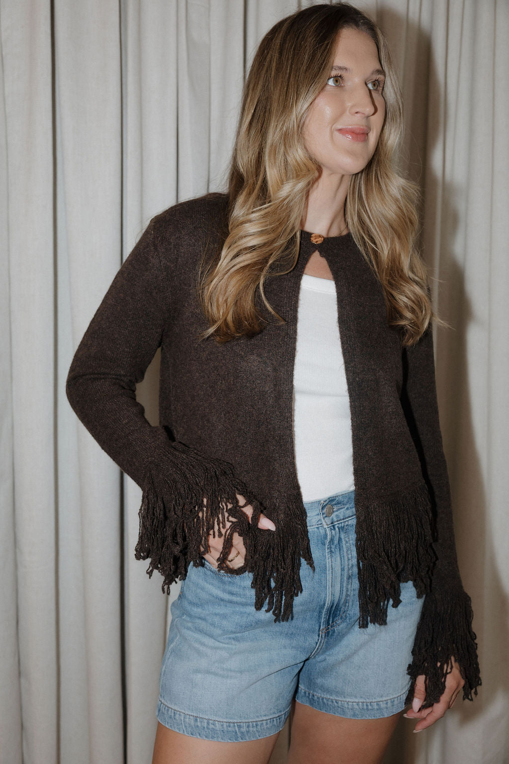 Western Fringe Trim Cardigan