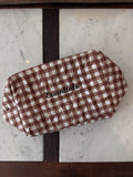 Anthia Gingham Brown Quilted Makeup Bag