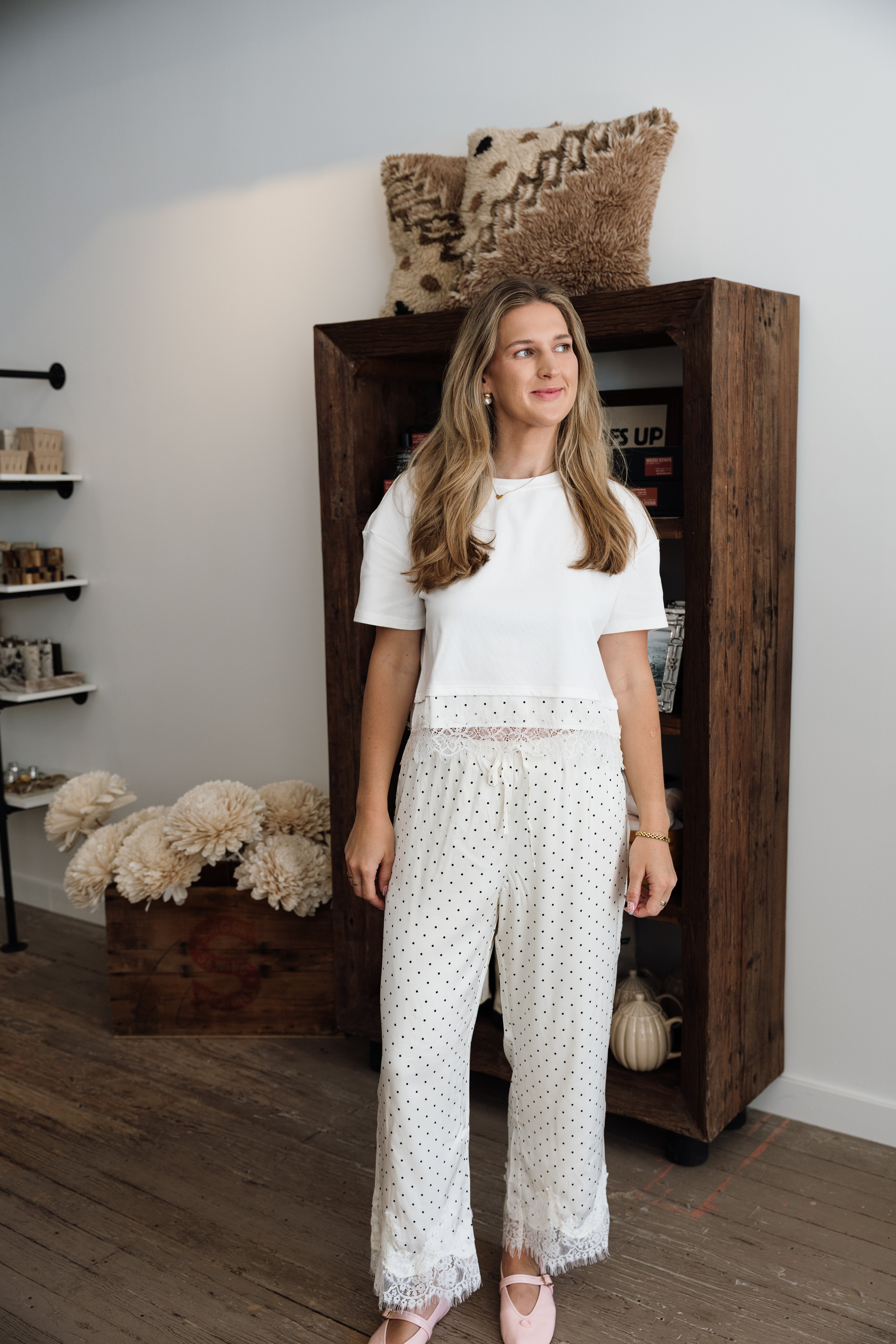 Grayson Dotted Lace Trim Pants