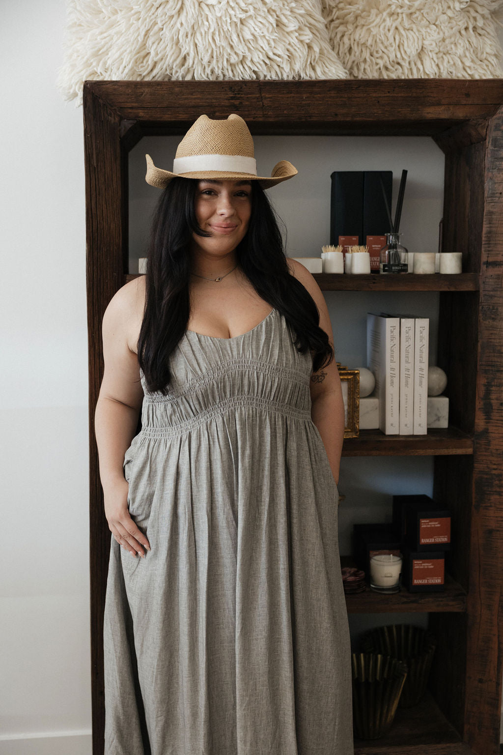 Marie Maxi Dress in Olive Grey