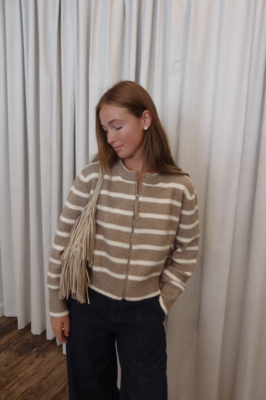 The Natalia Sweater in Taupe and White
