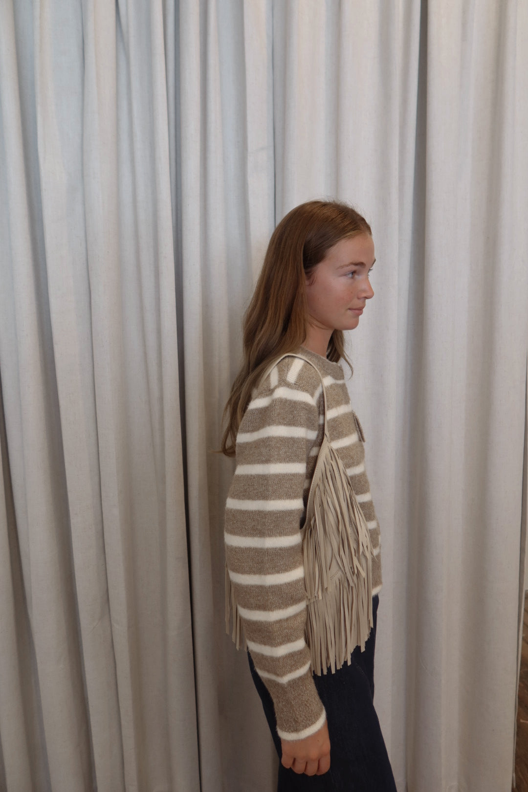The Natalia Sweater in Taupe and White