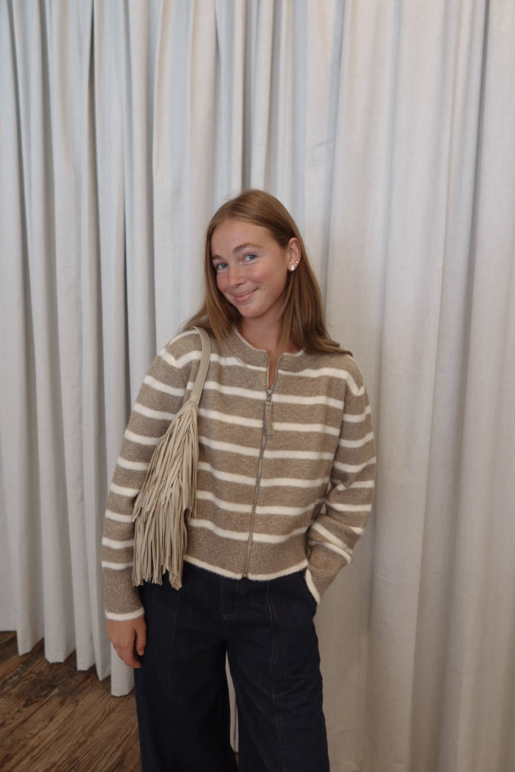 The Natalia Sweater in Taupe and White