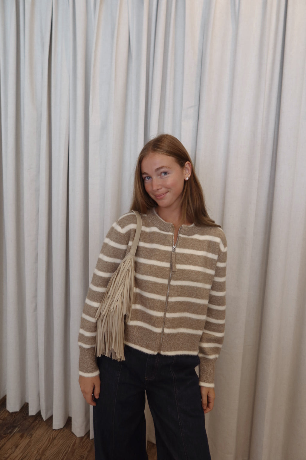 The Natalia Sweater in Taupe and White