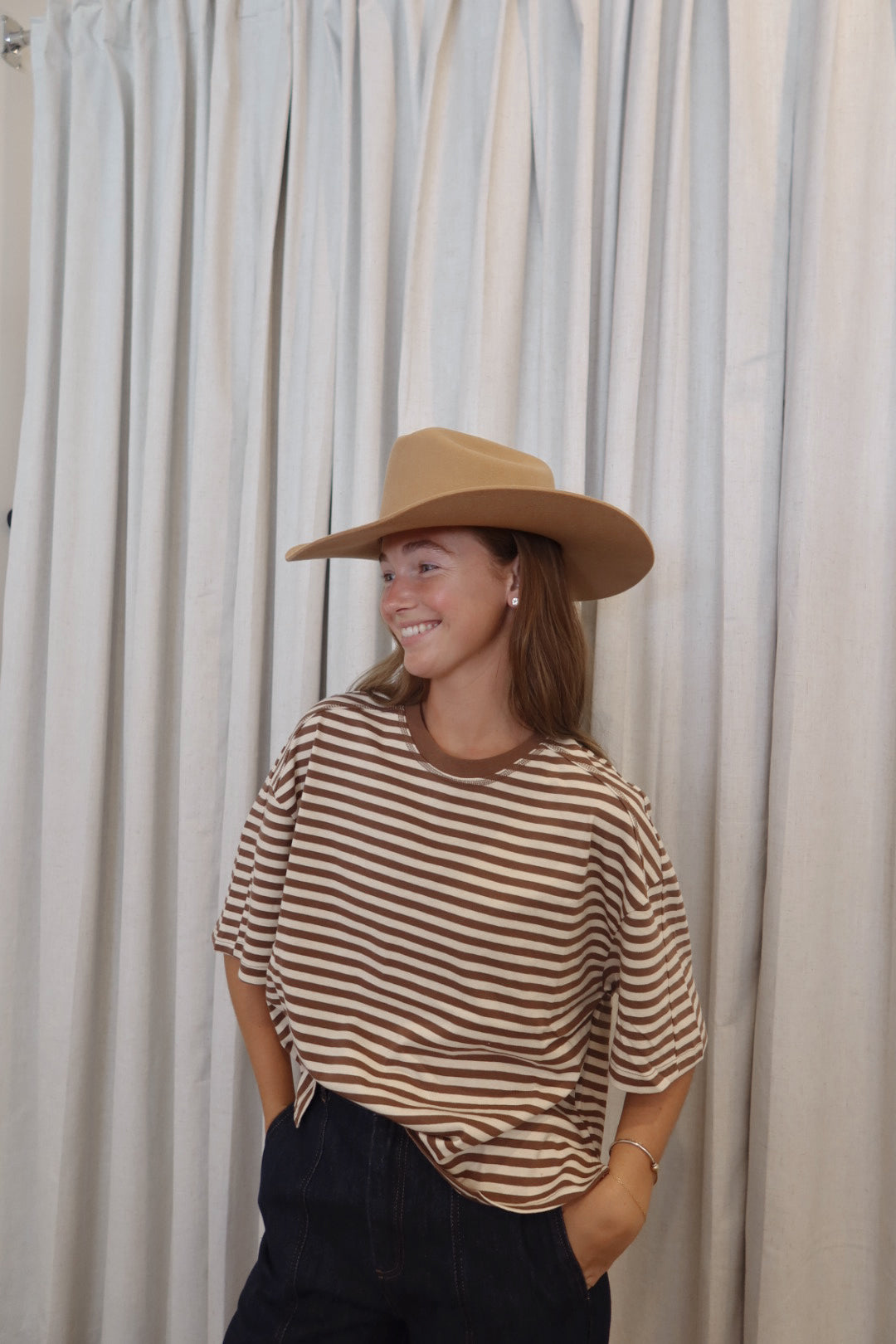 All Day Tee in Brown and White