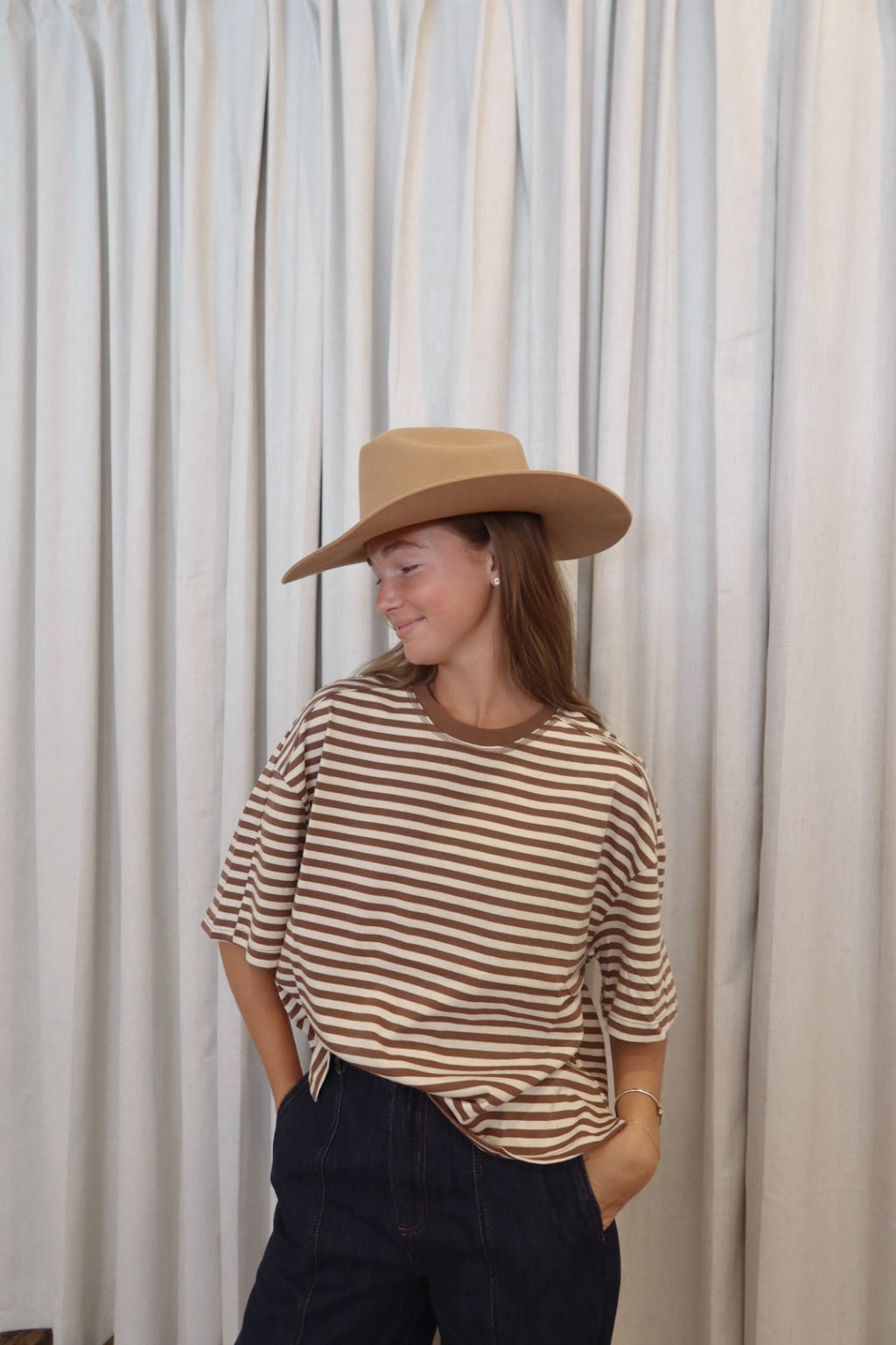 All Day Tee in Brown and White