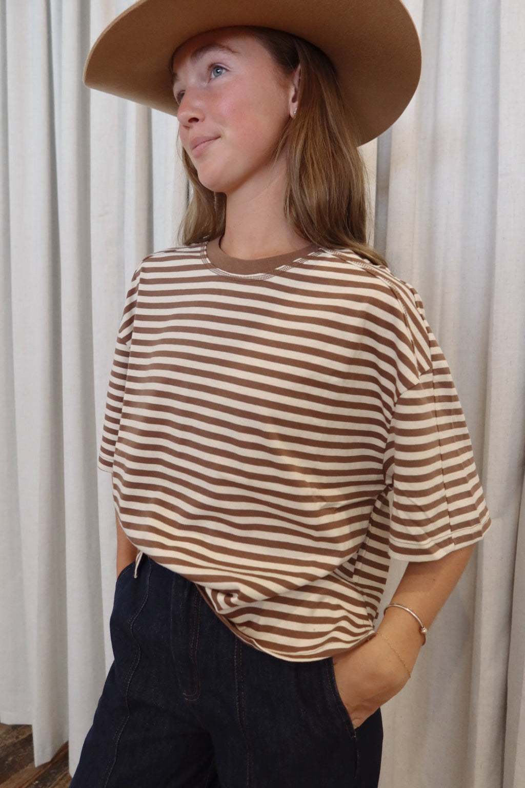 All Day Tee in Brown and White