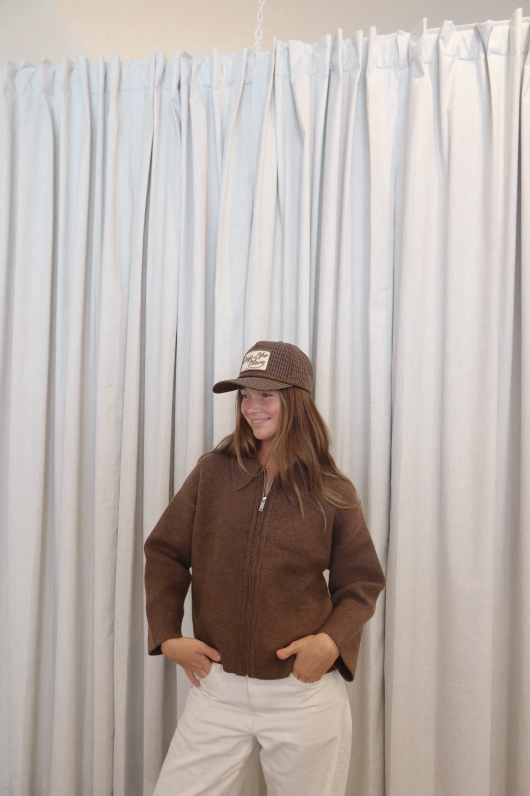 The Marlow Collared Zip Up in Chocolate