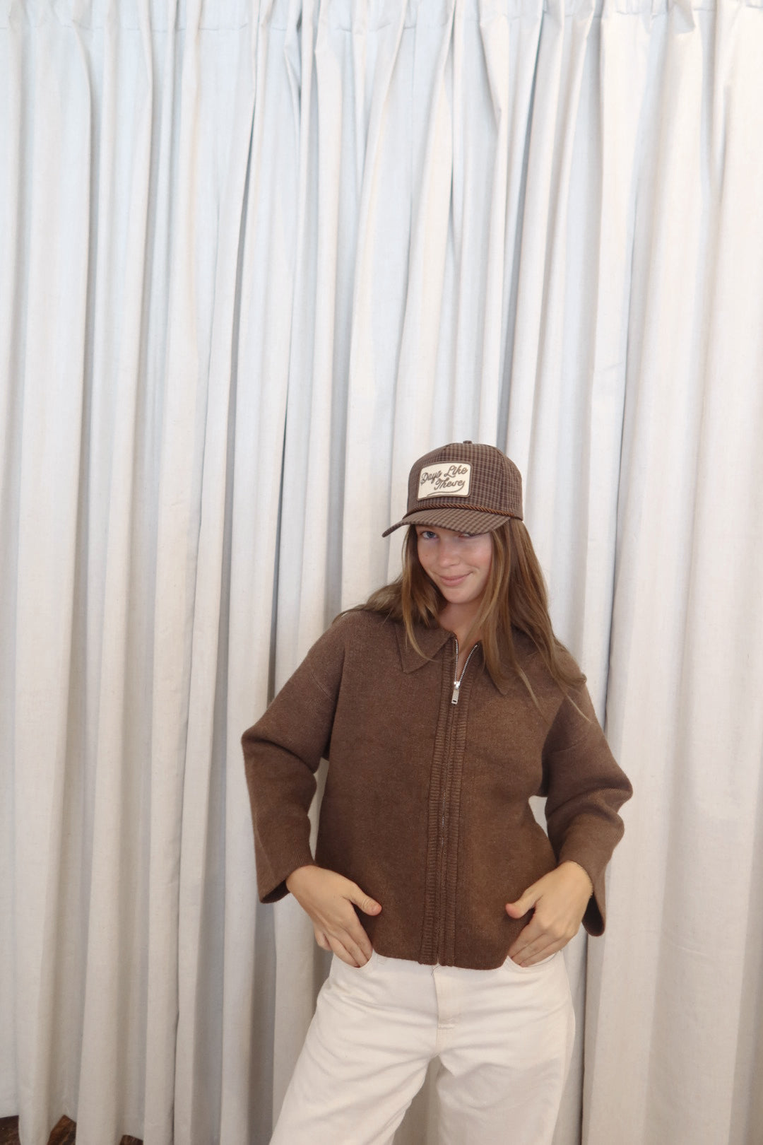 The Marlow Collared Zip Up in Chocolate