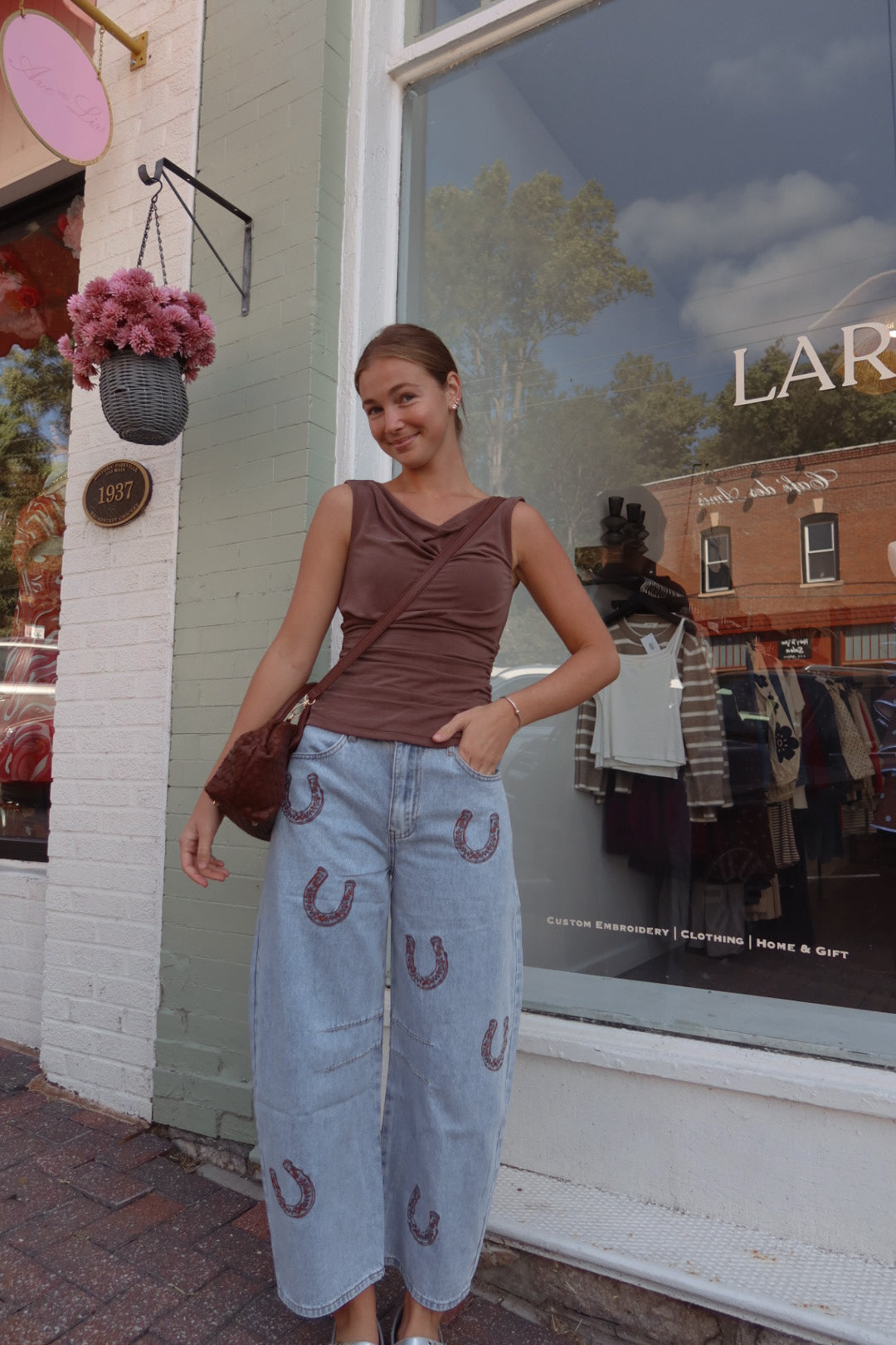 Goodluck Embroidered Barrel Leg Denim