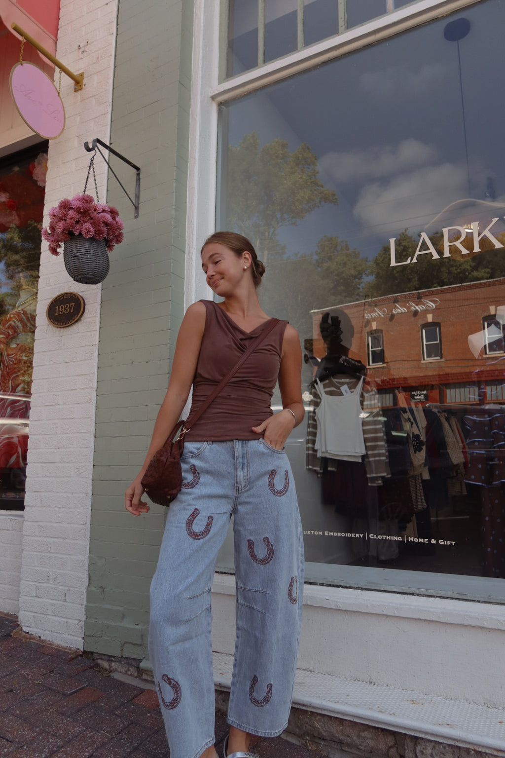 Goodluck Embroidered Barrel Leg Denim