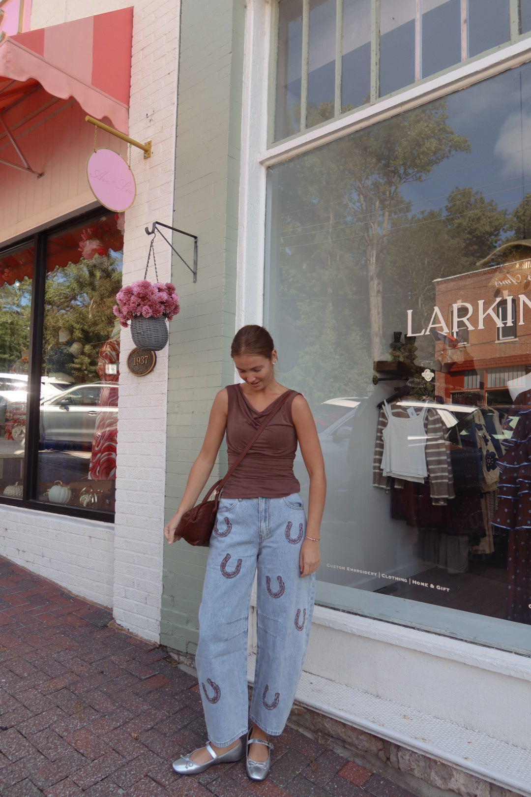 Goodluck Embroidered Barrel Leg Denim