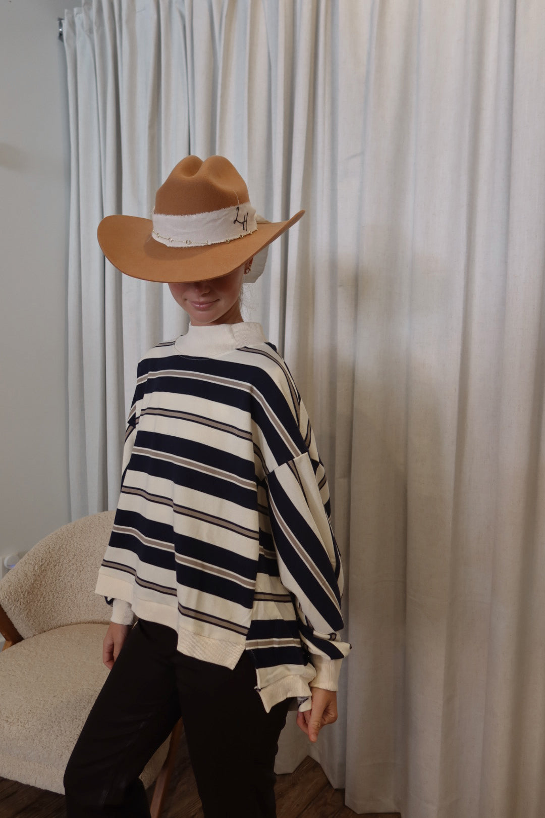 Highland Striped Oversized Crewneck Top