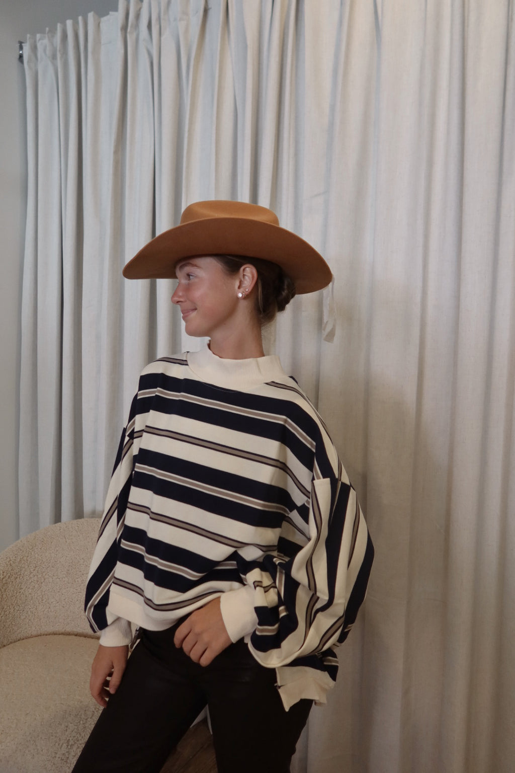 Highland Striped Oversized Crewneck Top