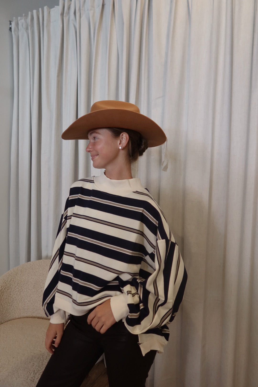 Highland Striped Oversized Crewneck Top
