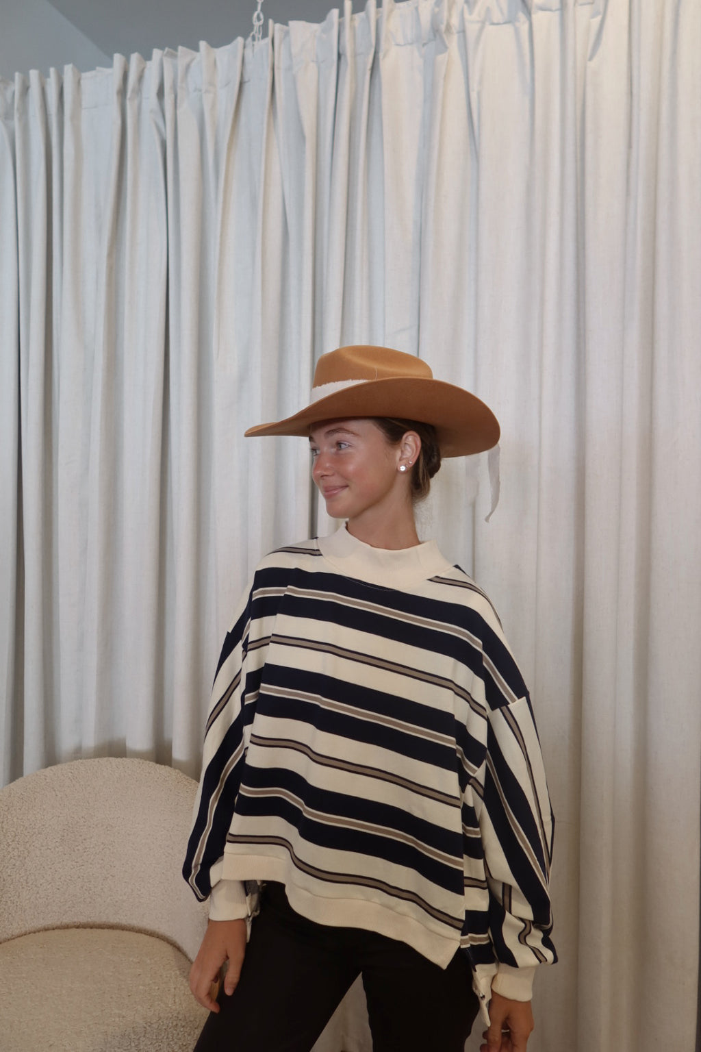 Highland Striped Oversized Crewneck Top