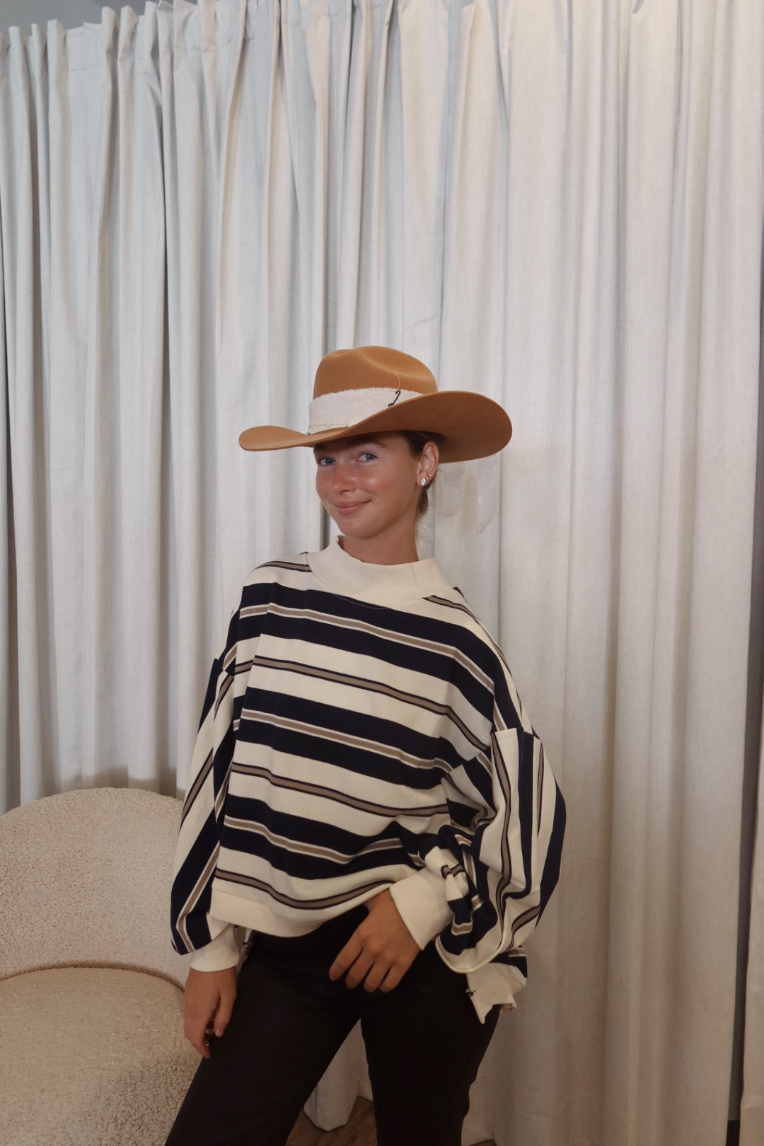 Highland Striped Oversized Crewneck Top