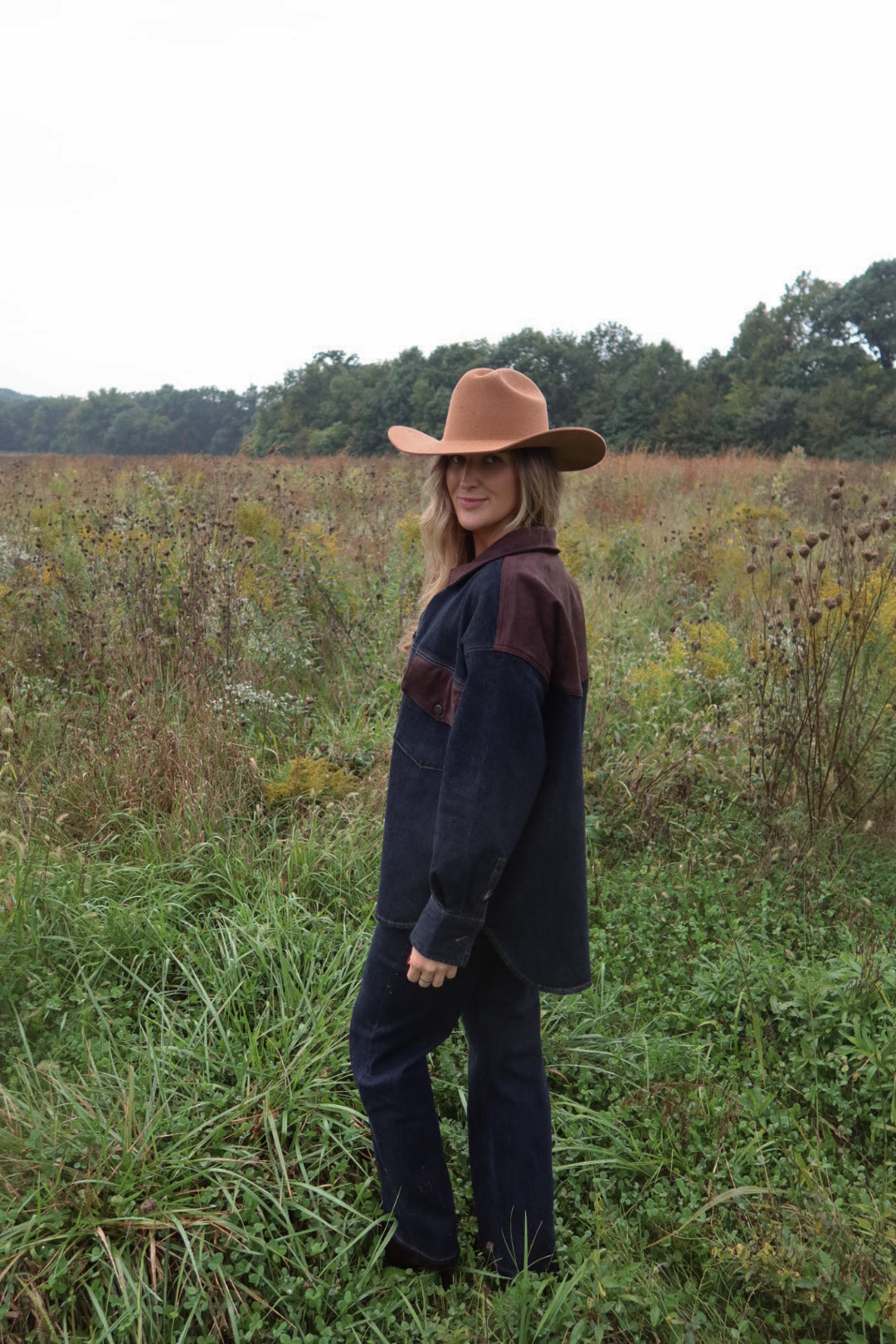 Suede Mix Denim Shirt Jacket