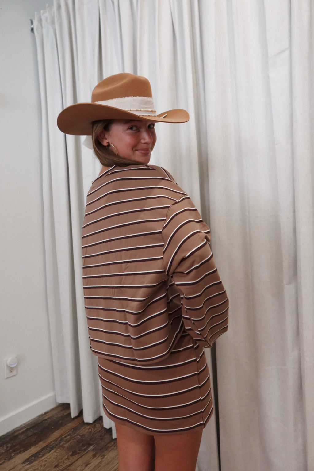 Keller Stripe Skort in Tan and Brown