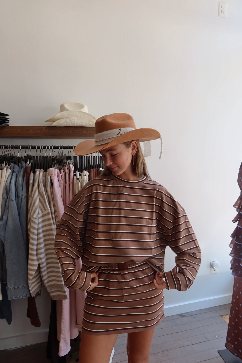 Keller Stripe Skort in Tan and Brown