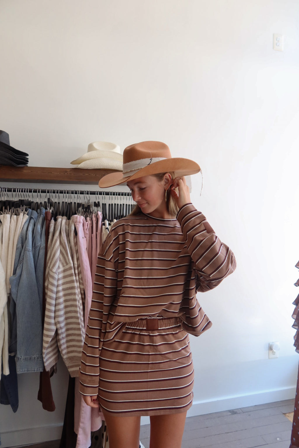 Keller Stripe Skort in Tan and Brown