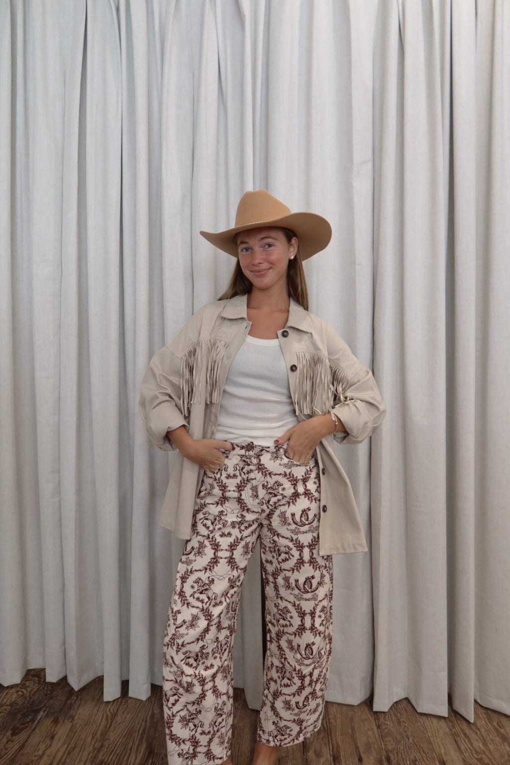 Western Toile Barrel Jeans