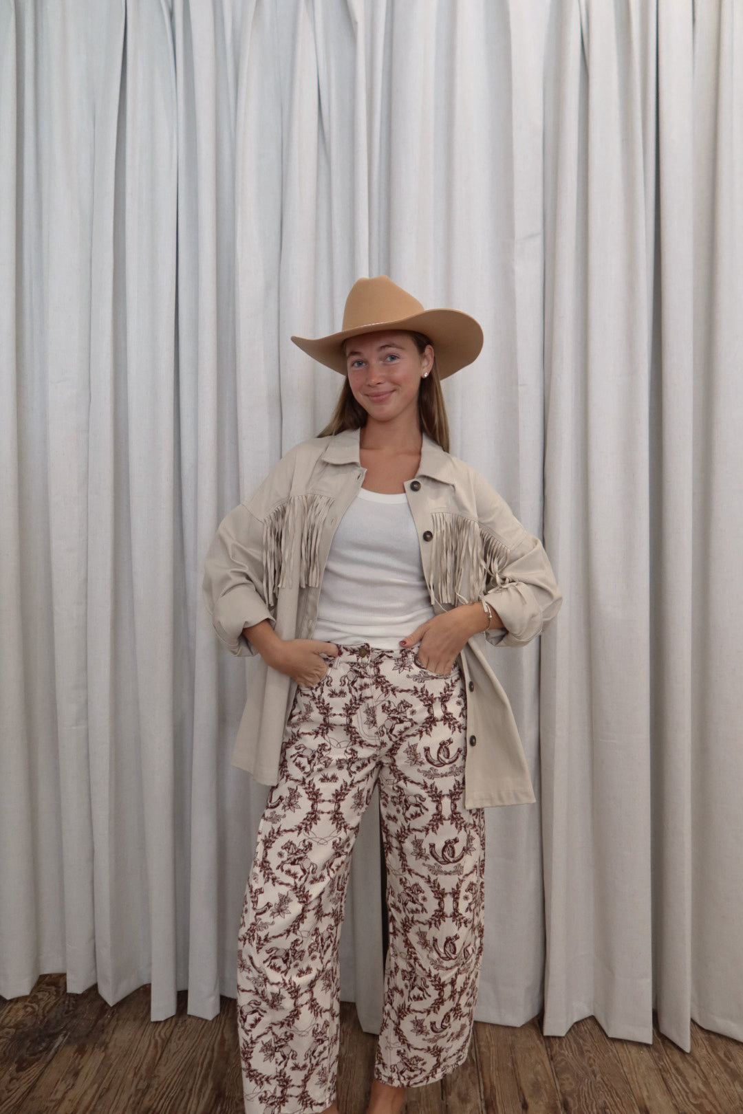 Western Toile Barrel Jeans