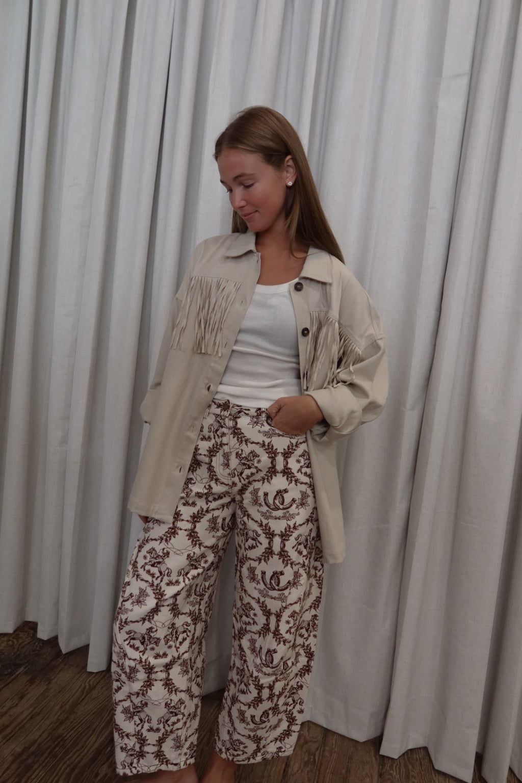 Western Toile Barrel Jeans