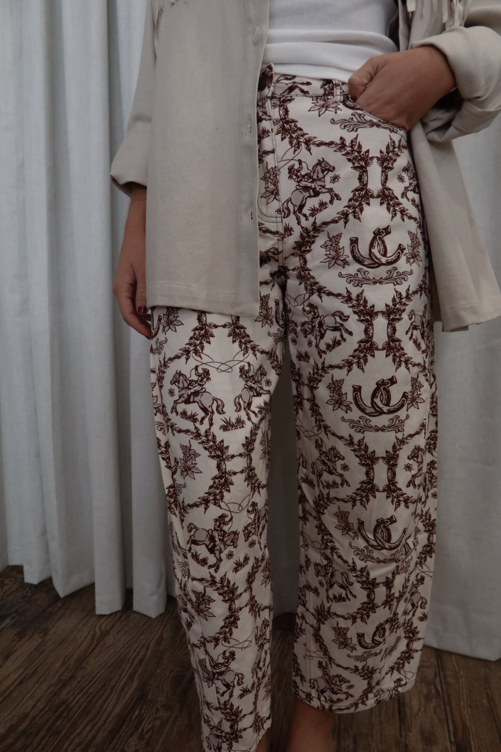 Western Toile Barrel Jeans