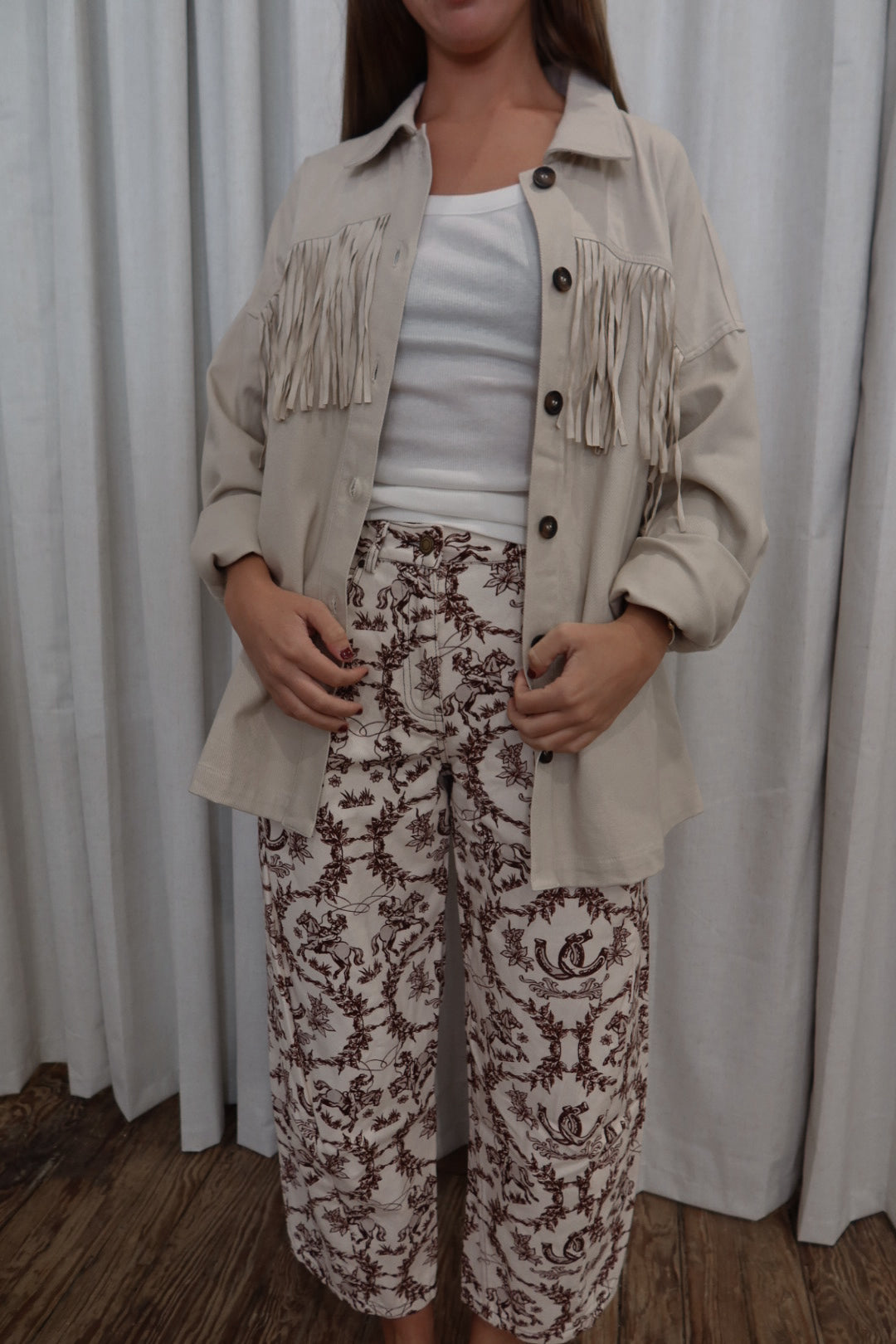 Western Toile Barrel Jeans
