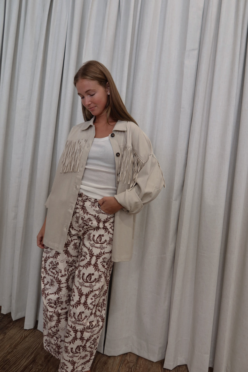 Western Toile Barrel Jeans