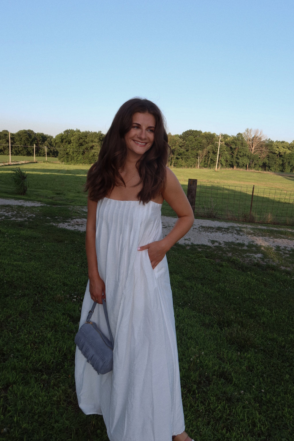 Main Street Pleated Maxi Dress in Off White