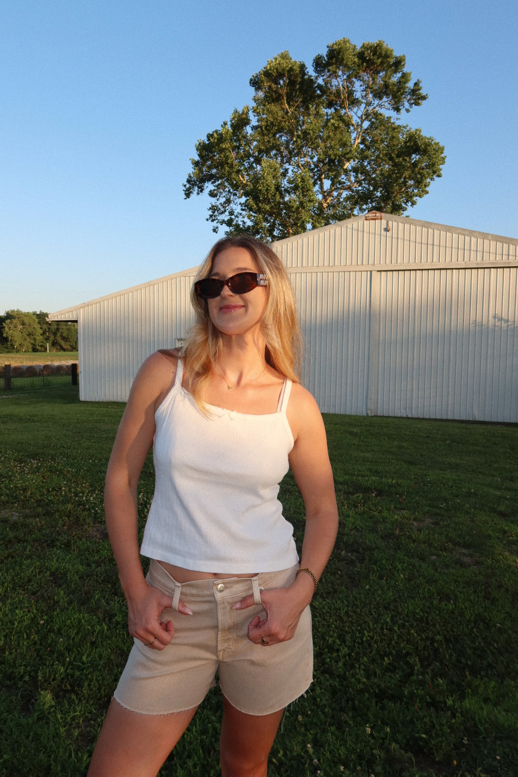 Pointelle Ribbed Cami in Off White