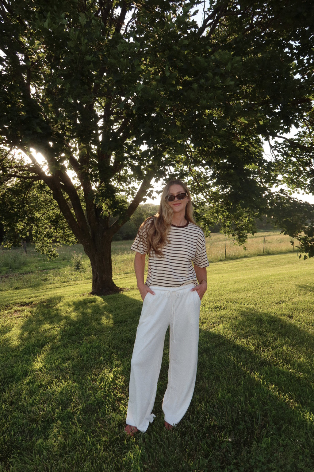 Virginia Knit Cotton Striped Short Sleeve Top