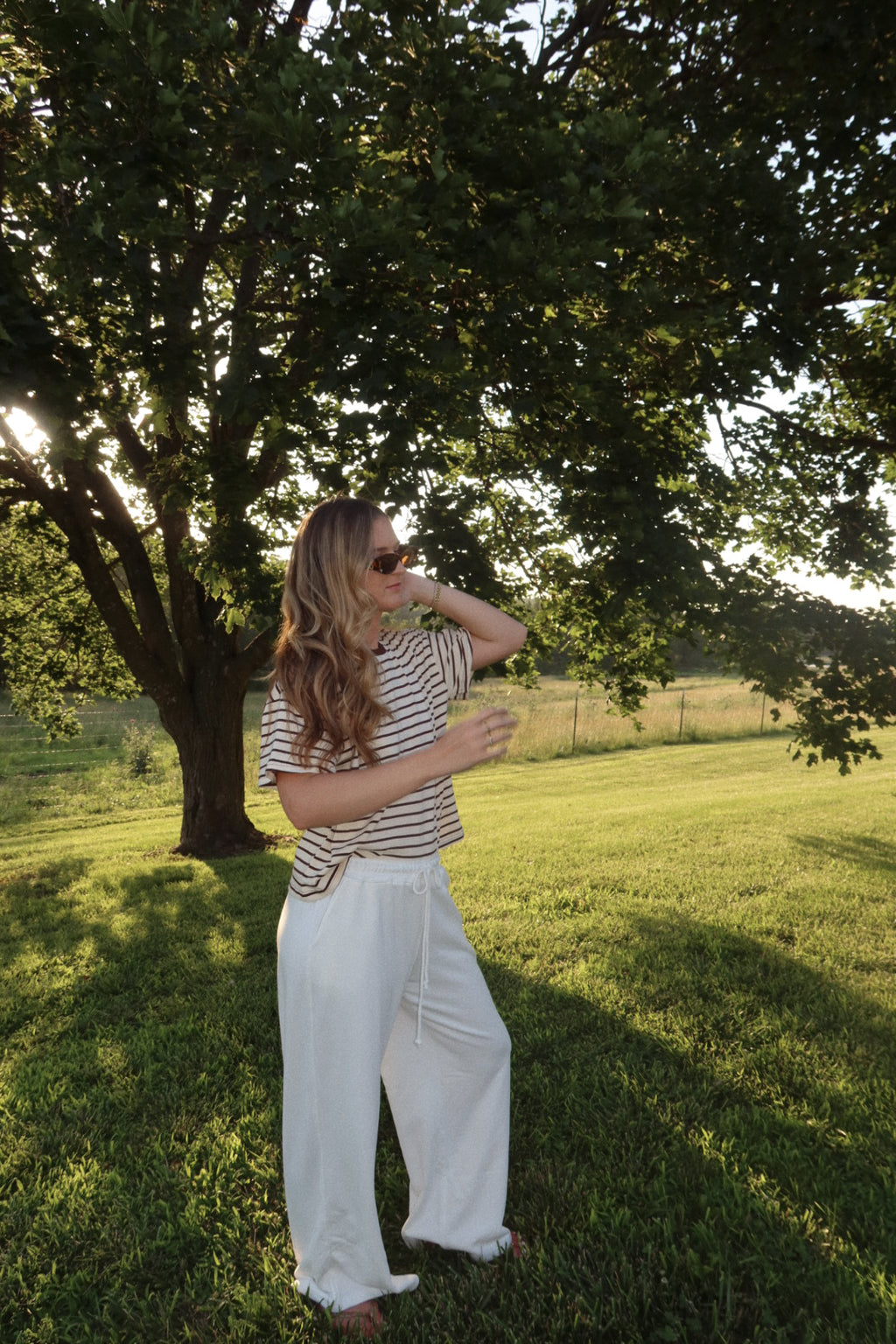 Virginia Knit Cotton Striped Short Sleeve Top
