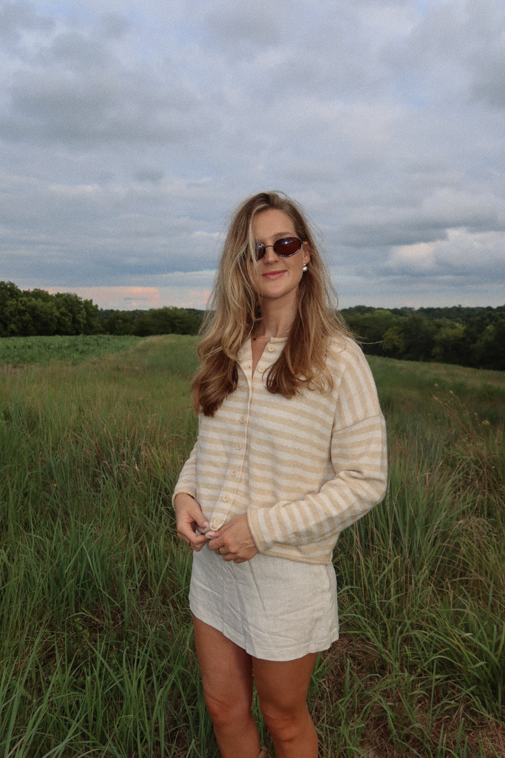June Long Sleeve Cardigan in Natural Stripe