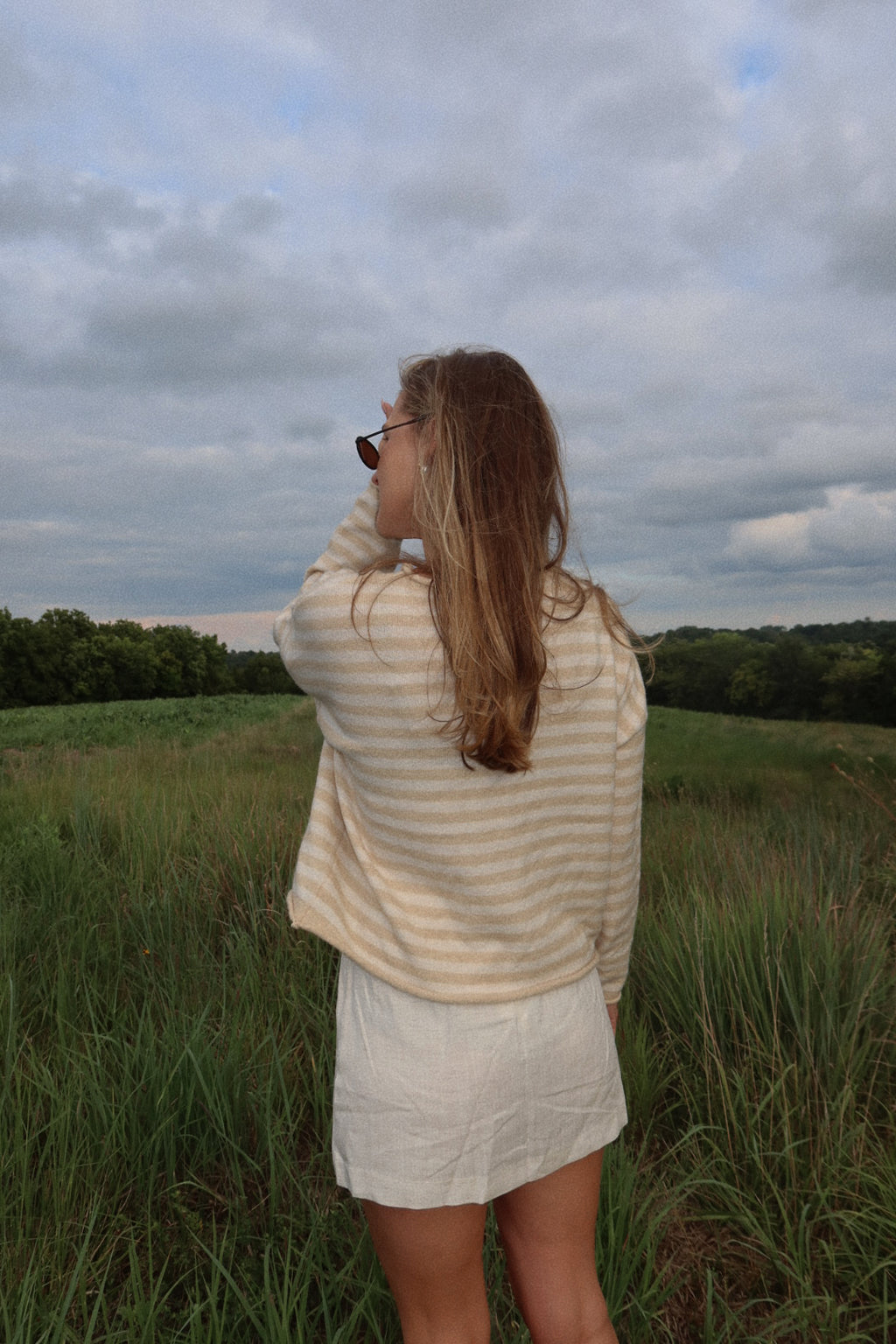 June Long Sleeve Cardigan in Natural Stripe