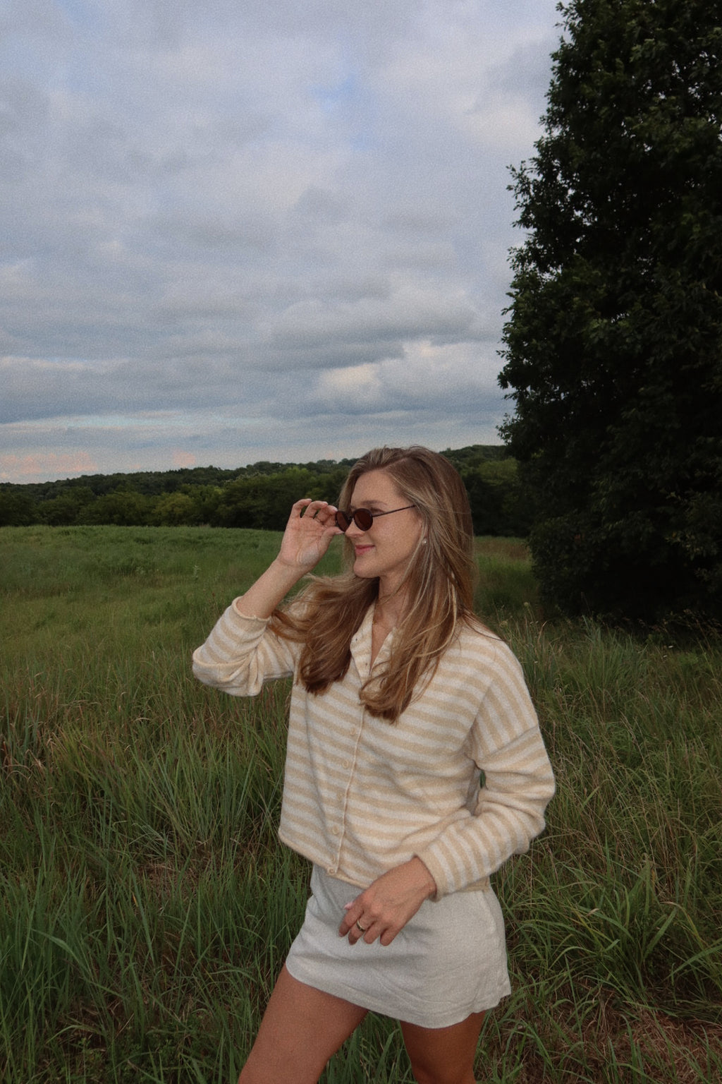 June Long Sleeve Cardigan in Natural Stripe