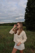 June Long Sleeve Cardigan in Natural Stripe