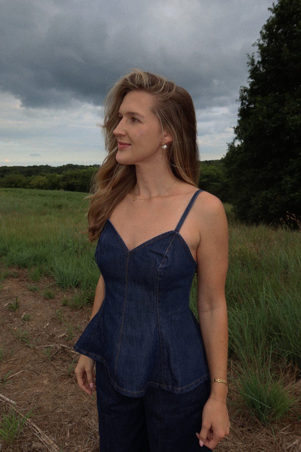 Gigi Denim Peplum Top