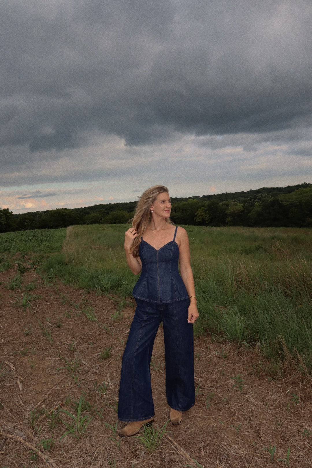Gigi Denim Peplum Top